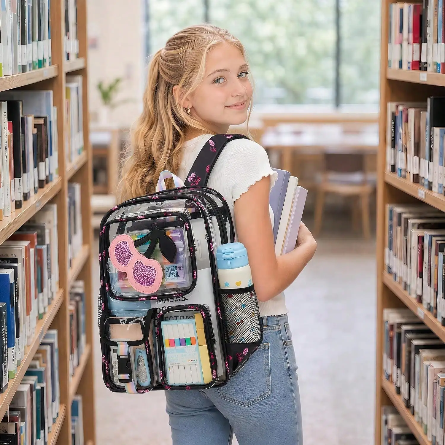 Heavy Duty Clear Transparent Backpack For Girls Women, Stadium Approved See Through Bookbag For School Events
