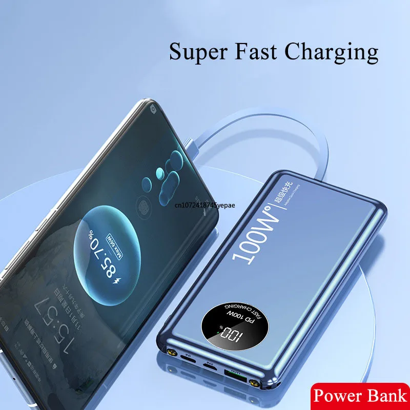 100W Super Fast Charging Power Bank 20000mAh Portable External Battery Charger Powerbank for iPhone 15 14 13 Pro Xiaomi Huawei view 2