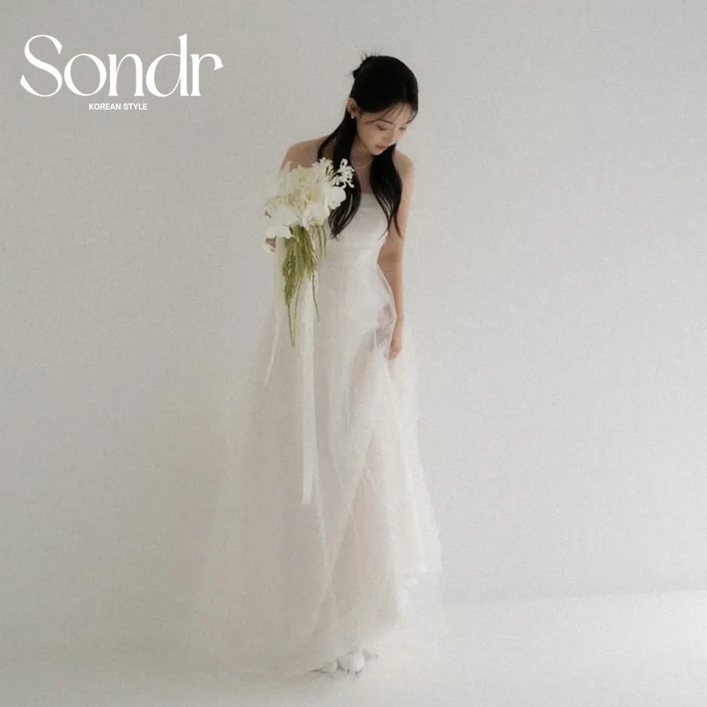

Sondr Simple Strapless Korean Wedding Dresses A Line Bride Prom Party Dress Customized Elegant Photo Shoot Gown for Self-Wedding
