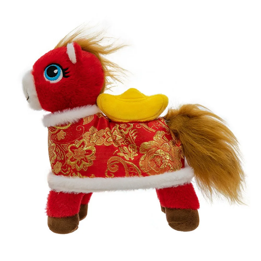 

2026 Horse Year Zodiac Horse Figurine Soft Stuffed Letter Print Horse Stuffed Animal Decorative Realistic Horse Year Mascot