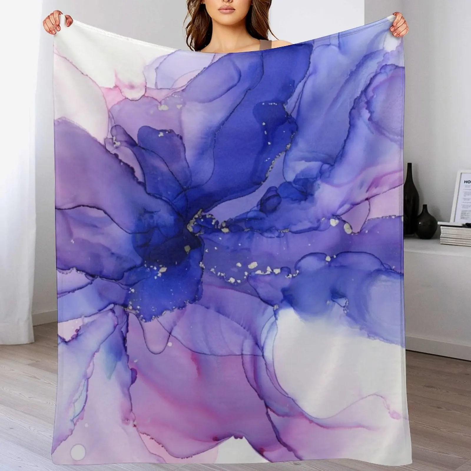 Ethereal Flower Violet Ink Throw Blanket