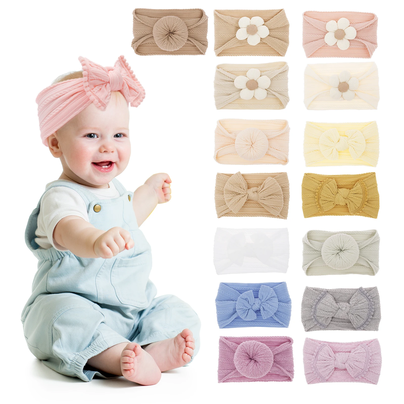 

8/16Pcs Baby Girls Headbands Elastic Nylon Infant Girls Head Wraps Cute Bow Hair Accessories for Newborns Infants Toddlers Kids