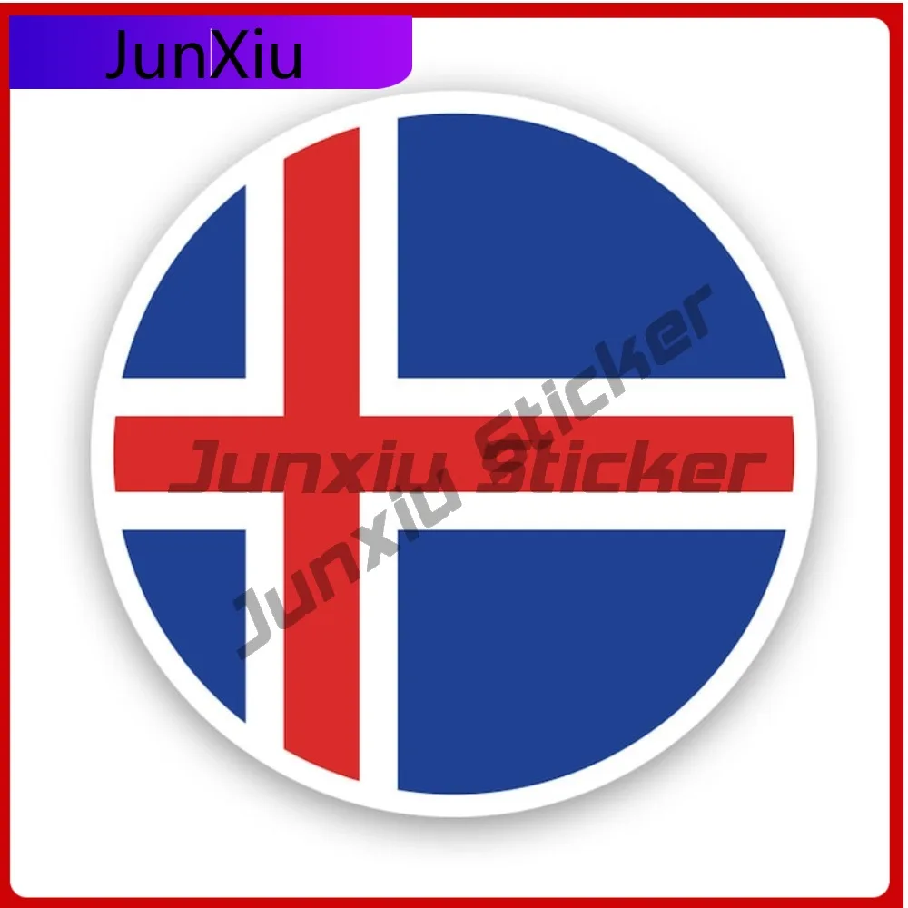 

Round Icelander Flag Stickerwaterproof Outdoor Decalsiceland Cool Window Waterproof Vinyl Decal For Refrigerators Protection