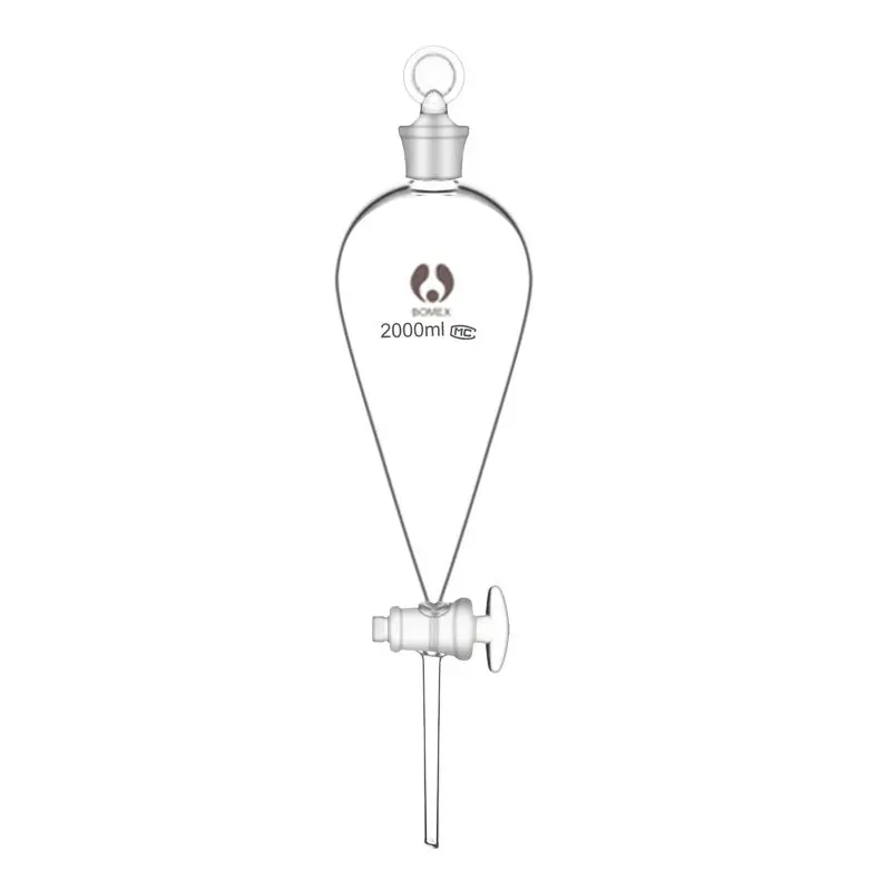 Piston pear shaped glass spherical separating funnel 60ml, 125ml, 250ml