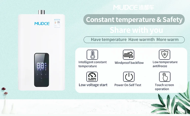 سخان مياه متطور 10L-16L رمادي فاتح بدون خزان، تحكم عالي الكفاءة بشاشة لمس LED مع تقنية التسخين الفوري