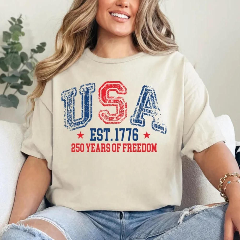 Independence Day Women T-Shirt EST 1776 Fourth of Julyof Freedom Anniversary Patriotic Graphic Tee Summer Women Clothes