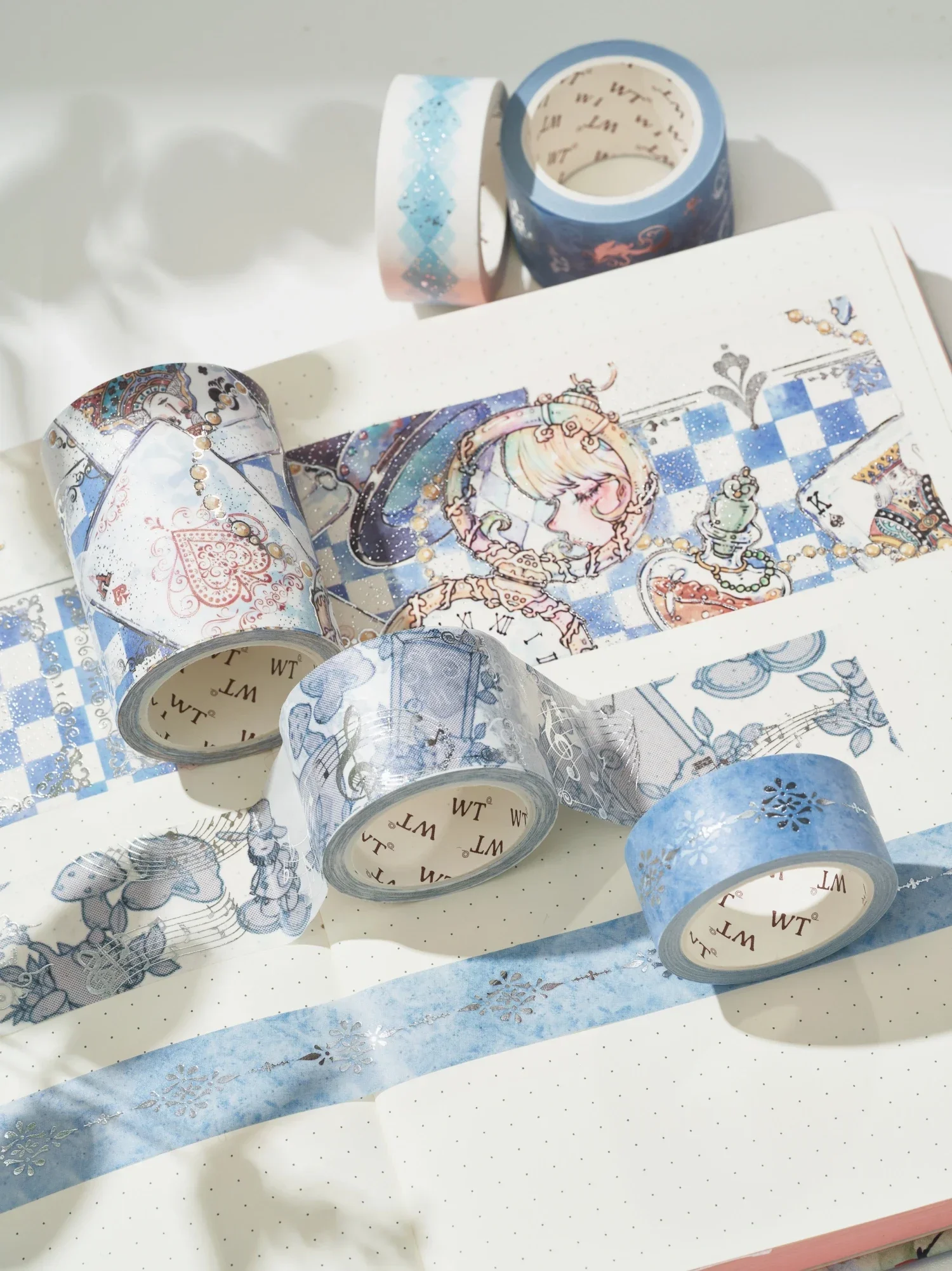 WT Alice-inWonderland Hot Silver Journal Washi Paper PET Tape Fairy Tale with Girl Heart Ins Style