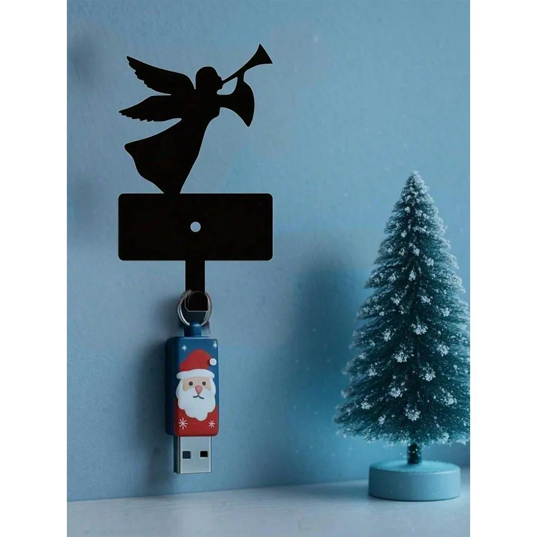 

Wrought Iron Angel Trumpet Wall Hook Religious Theme Metal Silhouette - Home Entryway/Christmas Decor