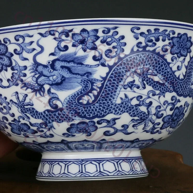 China Qing Qianlong Old Antique Porcelain Blue White Dragon Bowl Fine Collection