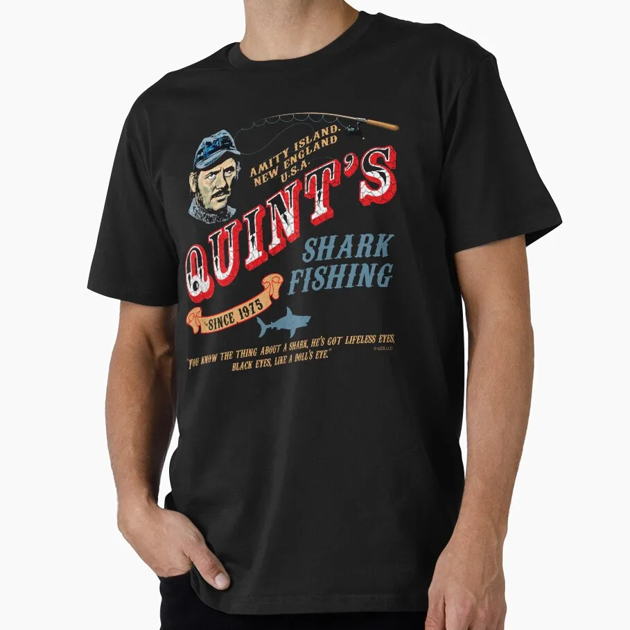 Quint's Shark Fishing Jaws Horror Movie Gift T Shirt Vintage Amity Island Great White Shark Graphic Tops Short Sleeve Tees S-6XL