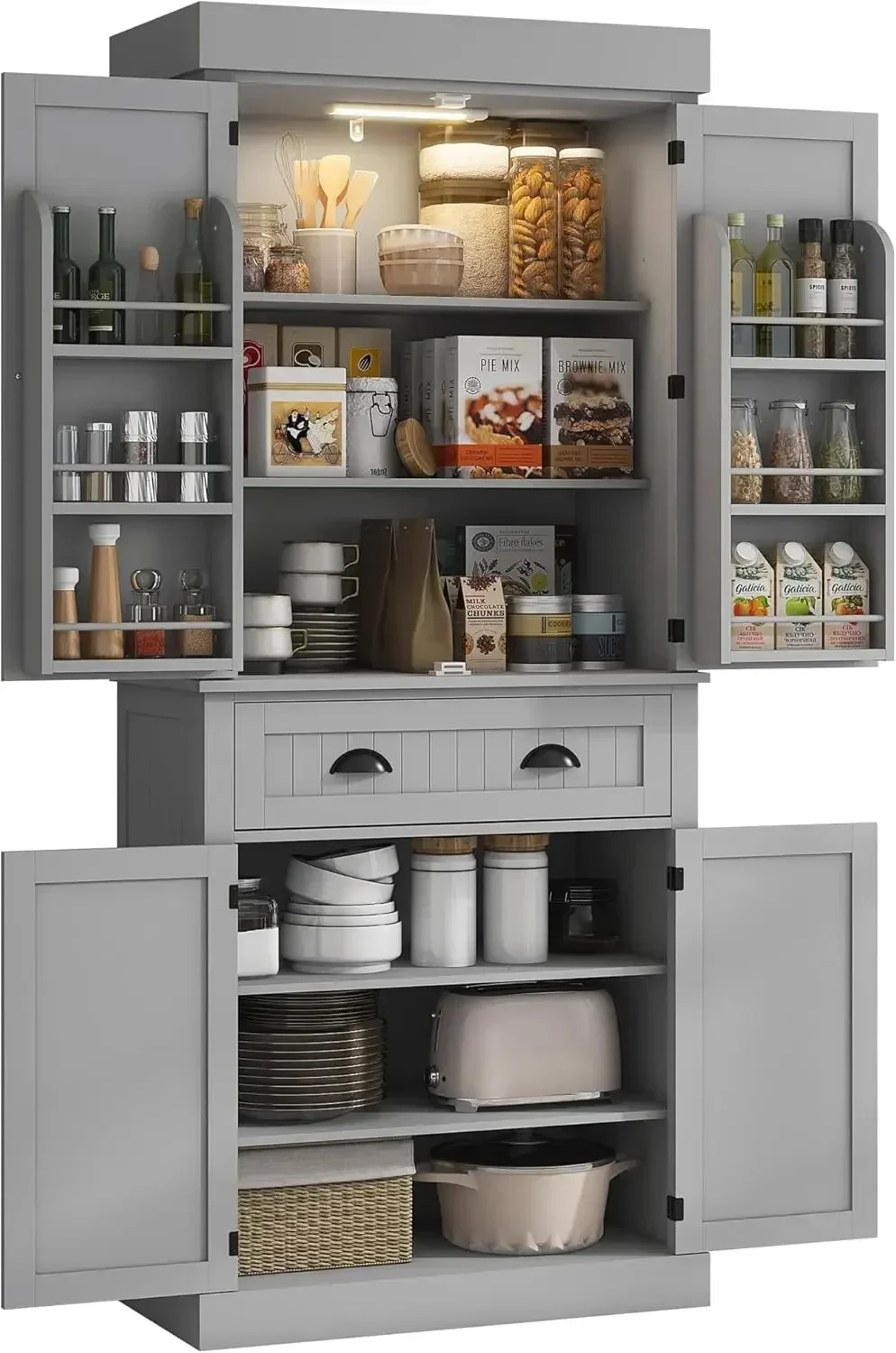 [سعر مخفض، حار بيع! ] خزانة مخزن المطبخ مقاس 71 بوصة مع ضوء مستشعر للحركة، وخزانة تخزين طويلة مع 6 أرفف للأبواب، لـ L