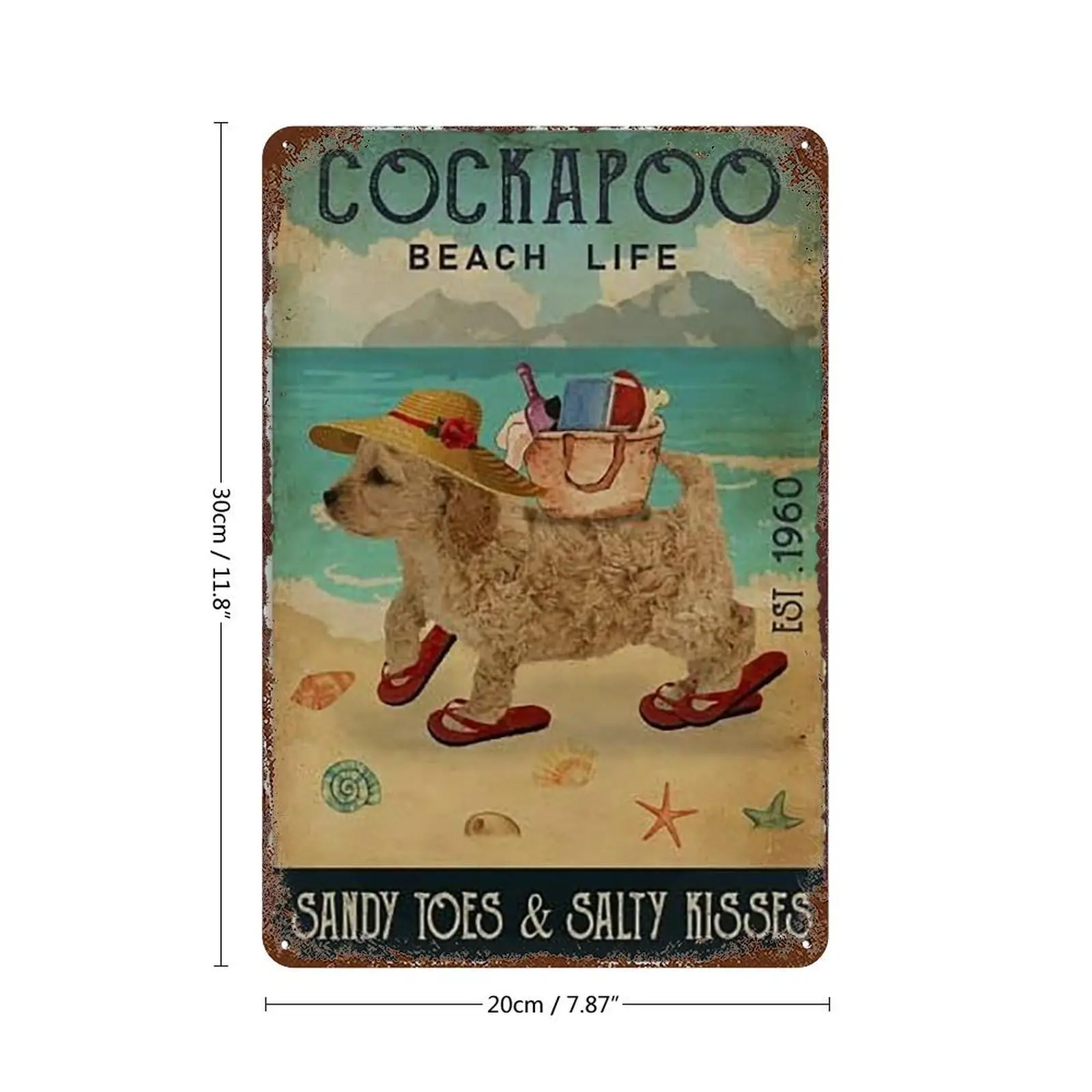 Retro Metal Signs Decorative Tin Plaques Cockapoo Beach Life Vintage Style Sign Decorative Fun Household Inspirational Signs