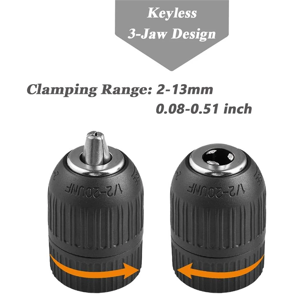 0.8-10mm 2-13mm Keyless Drill Chuck Quick Grip Adapter Hex SDS-Plus Square 1/2 3/8 Shank Screwdriver Tap Drill Bits Impact Chuck