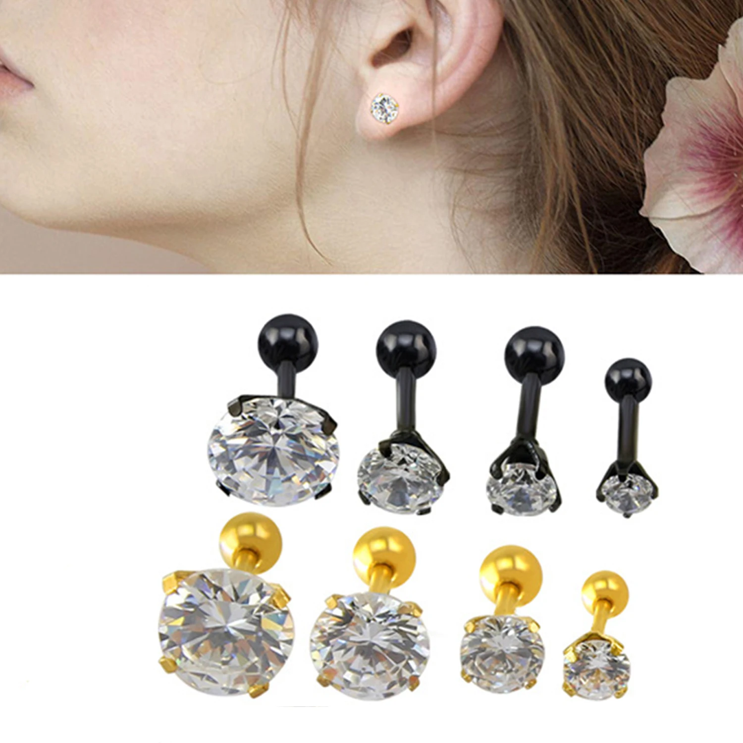 1 PC Mini Four-claw Zircon Crystal Stud Earrings For Women Piercings Earring