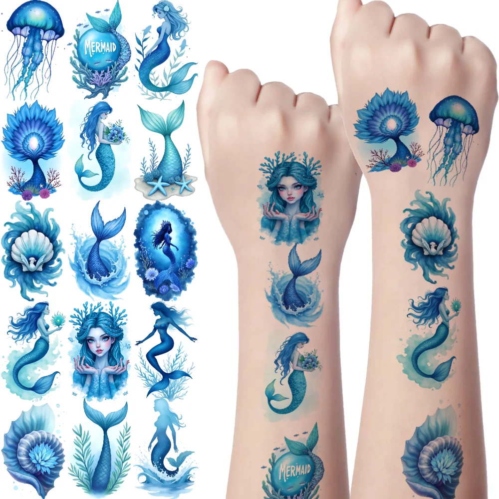

63pcs Temporary Tattoo Mermaid Tattoos Waterproof Long-lasting Body Stickers Jellyfish Tattoos Temporary Tattoo Stickers For