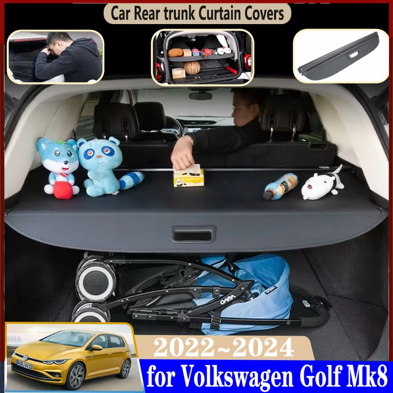 For VW Golf MK8 Volkswagen Golf 8 GTE GTD GTI 2022~2024 Car Trunk Covers Material Curtain Rear Curtain Retractable Accessories