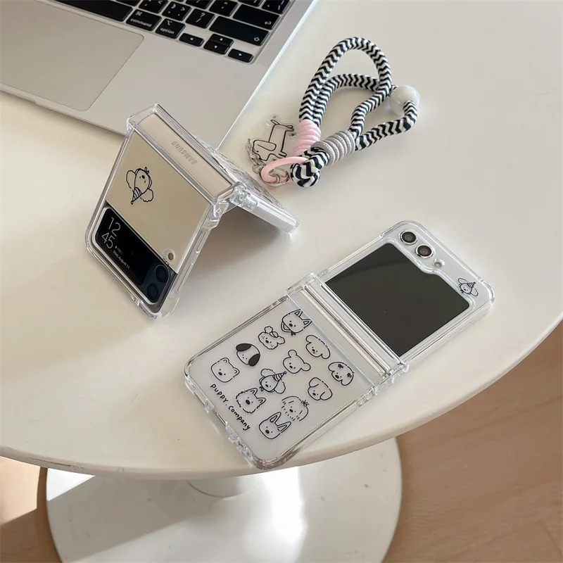 Funda de teléfono con diseño de perro de dibujos animados, carcasa trasera protectora para Samsung Galaxy Z Flip 6, 5, 4, 3, ZFlip4, ZFlip5, ZFlip6