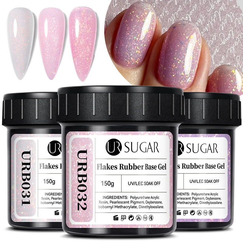 Ur açúcar 150g base de borracha gel unha polonês faísca aurora glitter verniz de borracha embeber fora semi permanente uv led gel manicure