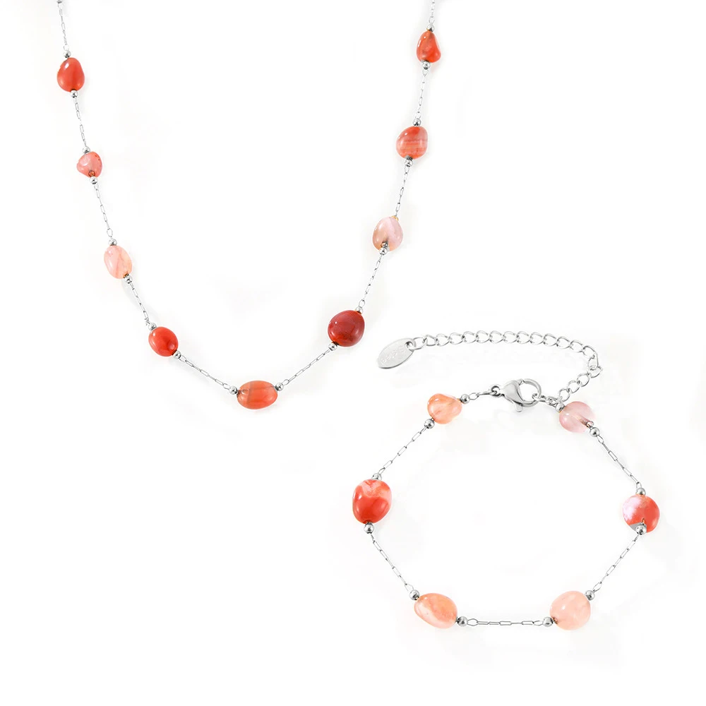 Women's Irregular Purple Natural Stone Necklace Bracelet Set
