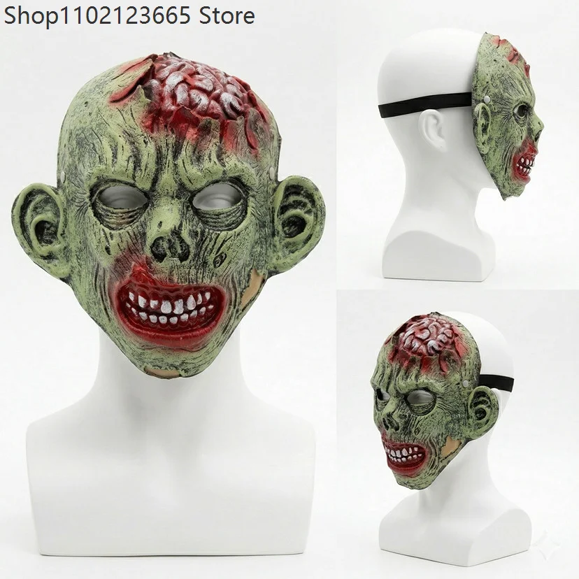 Zombie Skull Mask 3D Realistic Brain Exposed Cosplay Scary Demon Skeleton Masks Halloween Carnival Party Costume Props