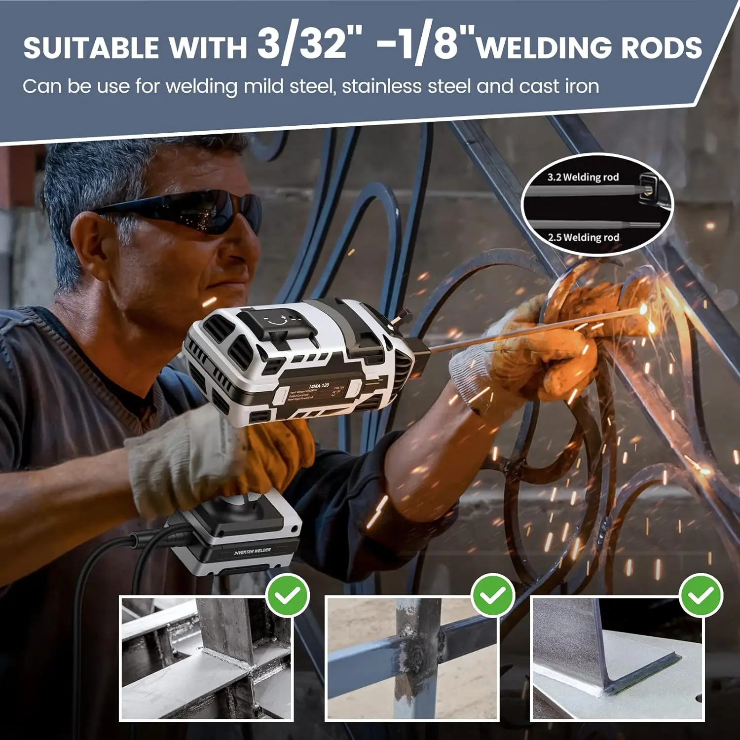 Portable welding machine, 110V handheld welding machine with IGBT inverter, 6 variable current regulation