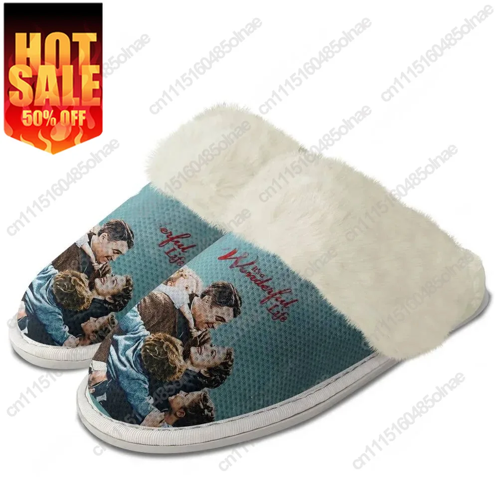 It's A Wonderful Life Plush Edge Warm Shoe Mens Womens Home Casual Slipper Bedroom Thermal Cotton Lightweight Customize Slippers