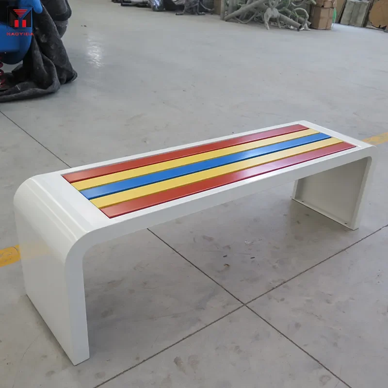 Metal Outdoor Bench Stainless Steel Leisure Seat Solid Wood Strip Chair Commercial Rest Chair for Scenic Area