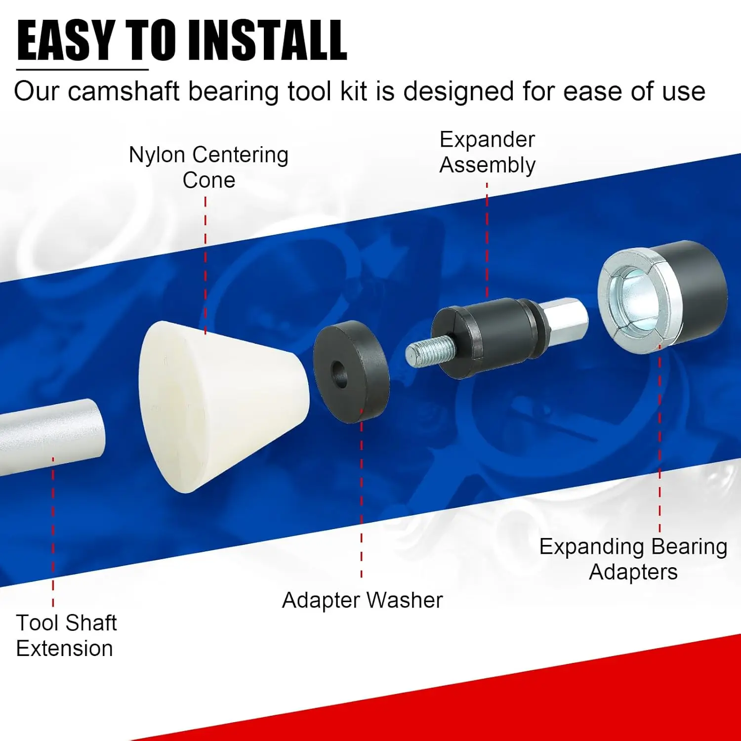 مجموعة أدوات إزالة وتركيب محمل الكام لعمود الحدبات 1-1/8 بوصة إلى 2-2/3 بوصة، تناسب معظم الشاحنات المحلية والاستيراد