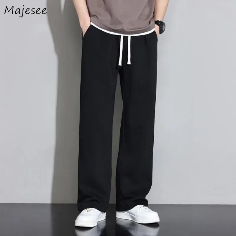 Casual Pants Men Baggy Joggers Soft All-match Streetwear All-match Fashion Simple Drawstring Handsome Teens Wide Leg Pantalones