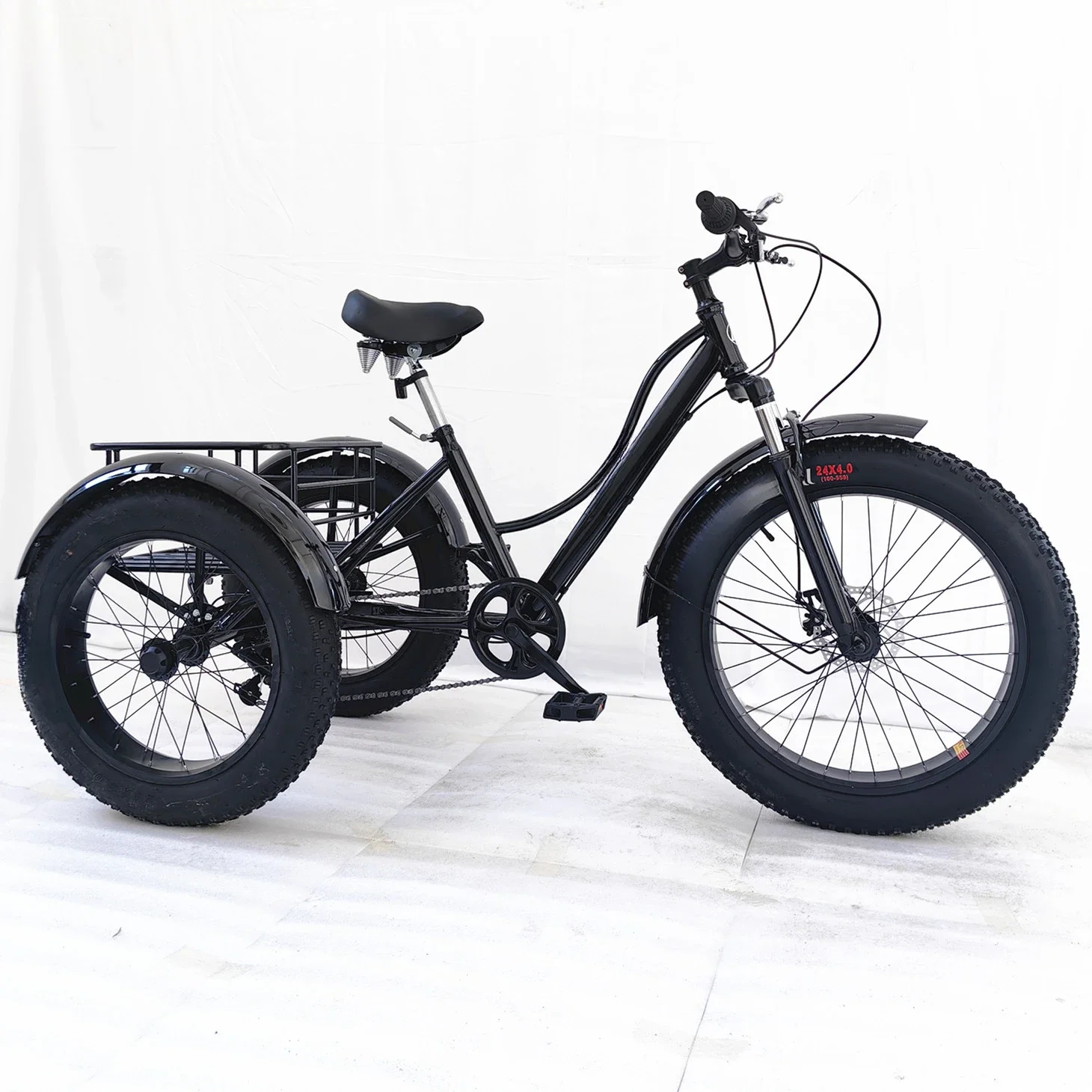 

Motorized 24 Inch Electric E Trike Fat Tire bicycle 3 Wheel Electric Tricycle Three Wheels Adult Cargo Electric Bike with Basket