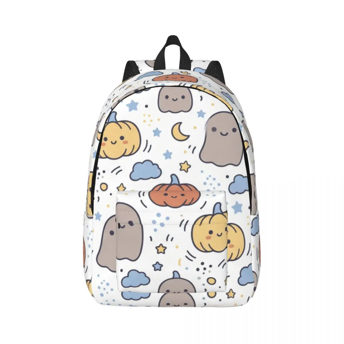 Gothic Backpack Allover Pumpkin Moon Ghost Star Cute Kawaii Light Ground Holiday Daypack for October Birthday Gift Cool Bookbag