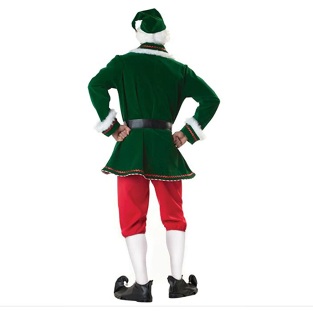 Costume de cosplay elfe vert de Noël pour homme, performance sur scène, fête de luxe