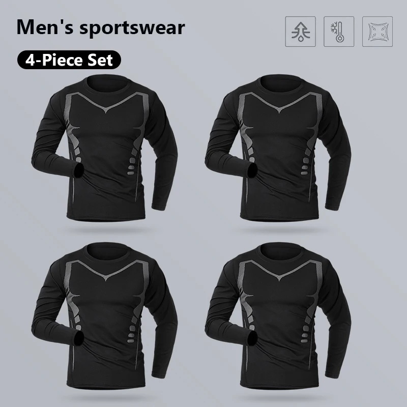 

Комплект из 4 высокопроизводительных компрессионных спортивных рубашек с длинными рукавами — подходят для бега, фитнеса, баскетбола и других видов спорта — Mo