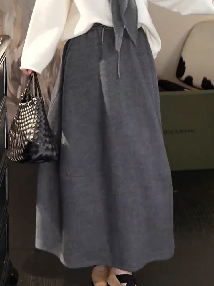 

Утепленная шерстяная юбка макси для женщин, модная, свободного кроя, серия Salt, весна-осень-зима, новая коллекция, с узором «Цветочный бутон»