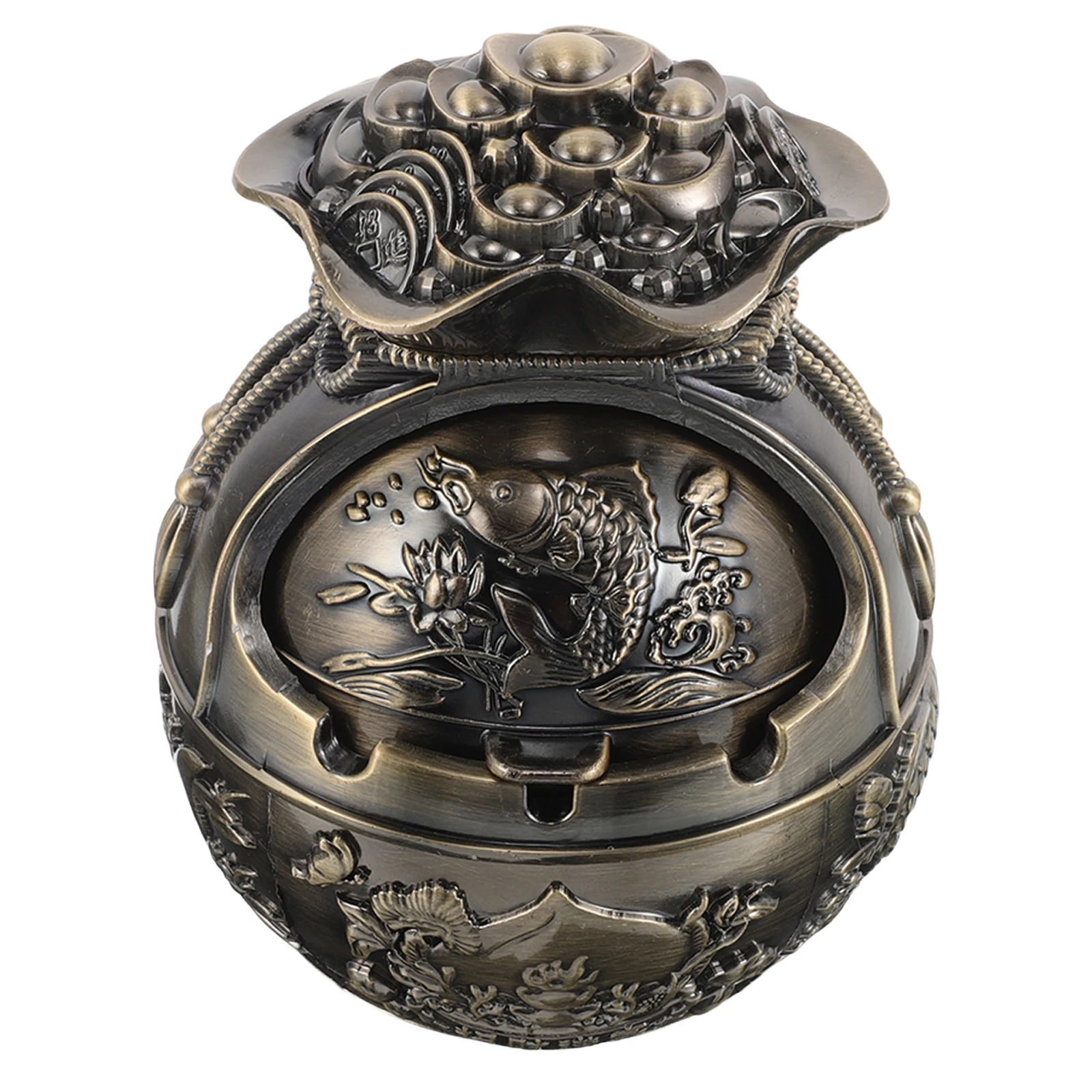 

Vintage Metal Ashtray Zinc Alloy Retro Fish Design Windproof Lid Decorative Smoke Tray For Patio Balcony Home Office Outdoor