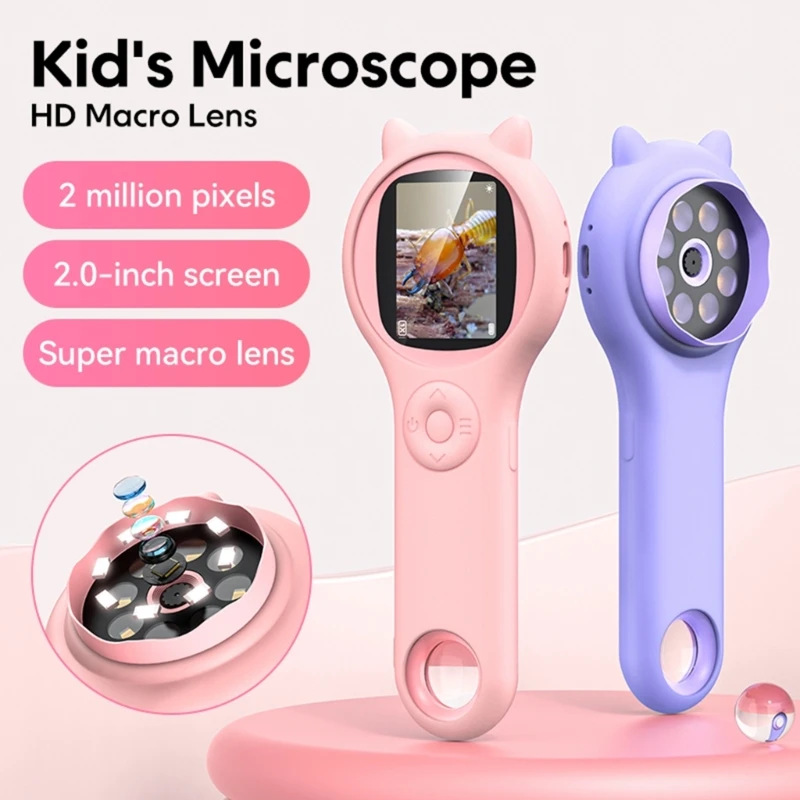 Kids Optical Microscope 200MP With LED Light 500x Observe Digital Microscopic World Science Children Educational Toy