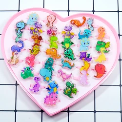 10/20pcs Cute Cartoon Kids Rings Children Boys Dinosaur Acrylic Finger Ring Children Jewelry Festival Supplies Decoration Gift