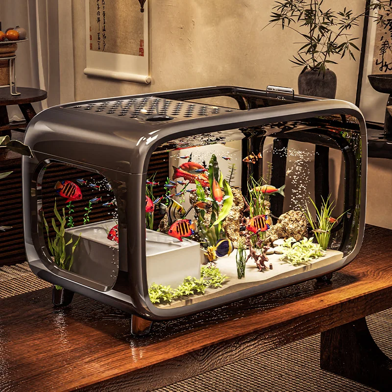 

Fish Tank Lidded Glass Desktop Tabletop Aquarium Home Living Room Small Clear Eco Friendly Goldfish Turtle Betta Accessories