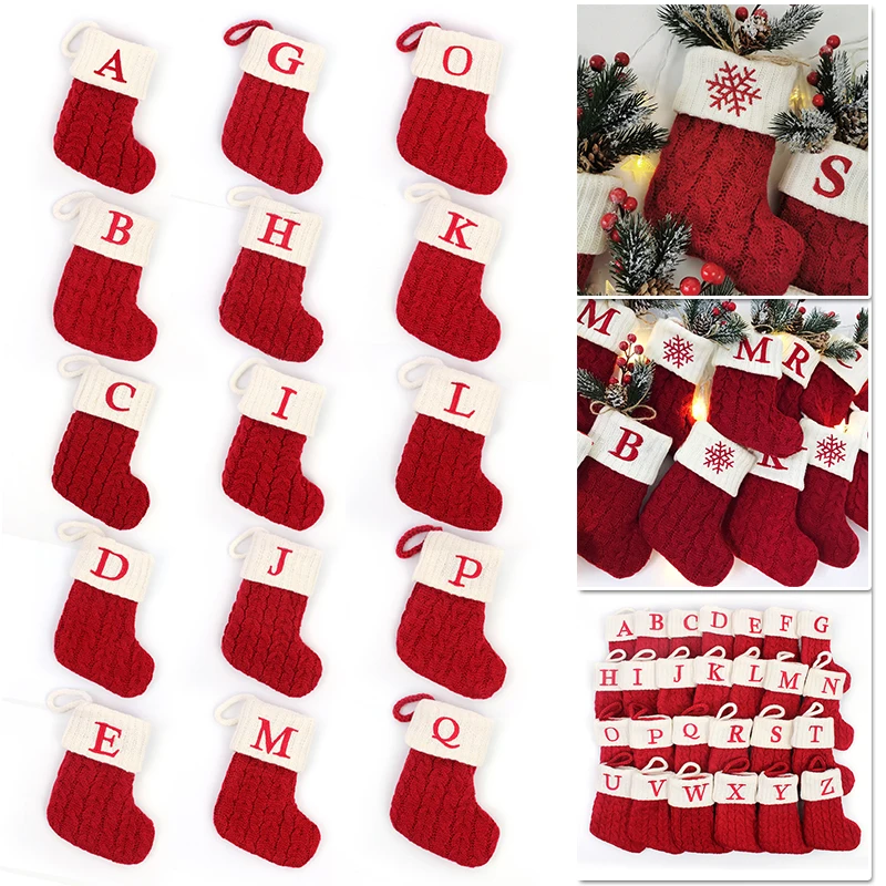 

A-Z Letter Knitting Christmas Stocking Gift Bags Xmas Tree Hanging Pendant Ornaments Christmas Decorations For Home Navidad