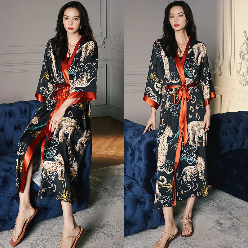 

Bridal Kimono Bathrobe Women Sleepwear Lounge Casual Nightgown Robe Gown Loungewear Satin Summer Loose Print Nightdress