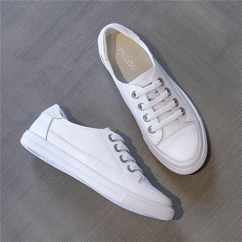 MORAZORA 2023 Women Sneakers New Genuine Leather Women Flats Lace Up Flat Casual Shoes White Ladies Shoes