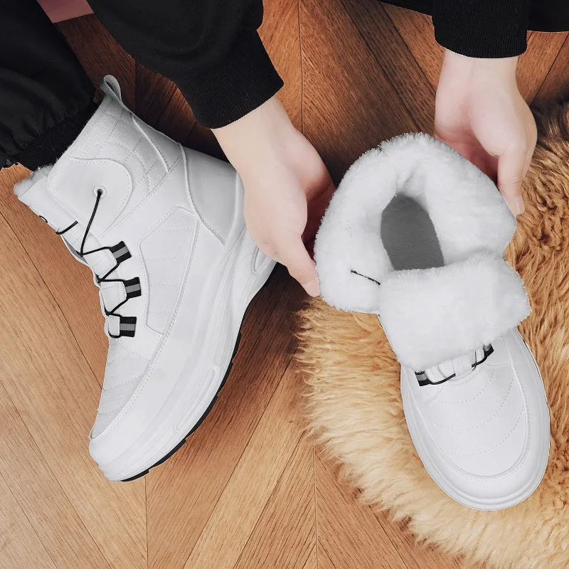 

Winter High-top Flat Men's Plus-size Fleece Warm Outdoor Fashion Solid Color Rotating Buckle Design Round-toed Snow Boots