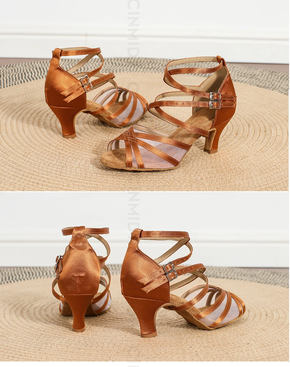 CINMIDY Braune Seiden-Satin Tanzschuhe Weiche Sohle Mesh Salsa Tango Latein Tanzschuhe Ballsaal Party Sandalen Damen Hochzeitsschuhe – Detail 12