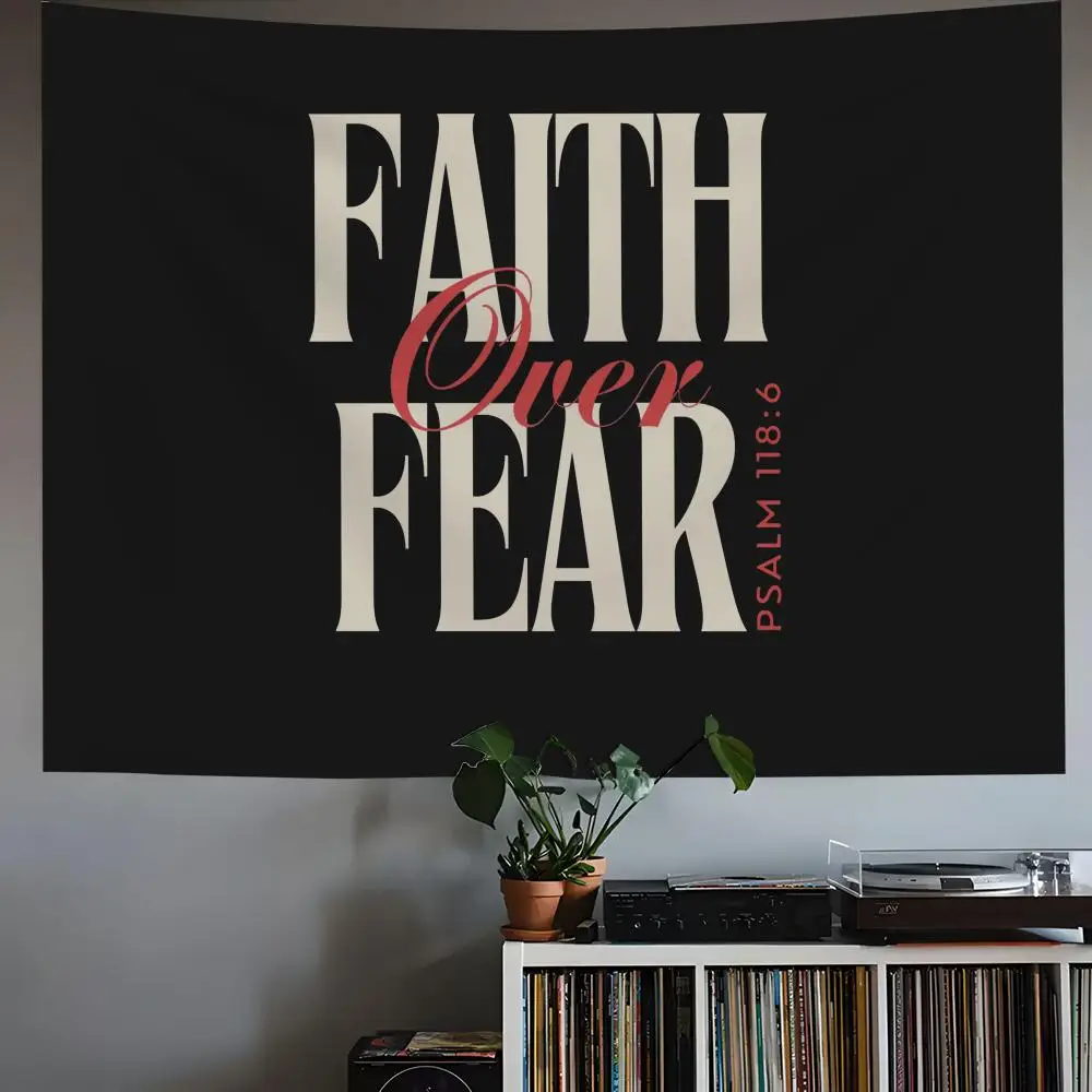 Faith Over Fear Bible Scripture Tapestry Custom Living Bedroom Party Dormitory Interior Wall Bohemian Decoration Attached Clip