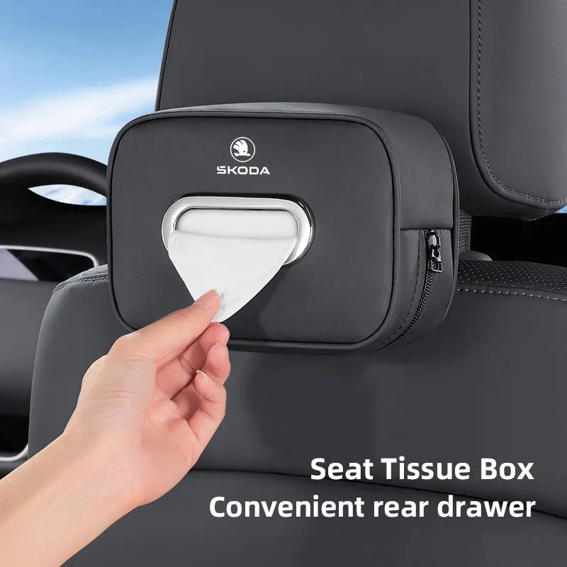 

Car Tissue Box Holder Leather Car Napkin Case Sun Visor Backseat Bag For Skoda Fabia Superb Yeti Mk3 A4 A6 A7 2 3 A5 Kamiq Karoq