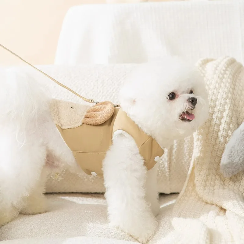 벨벳 조끼가 달린 3D 곰 머리, 중소형 강아지 옷, 강아지 의류, 강아지 재킷, 가을 및 겨울