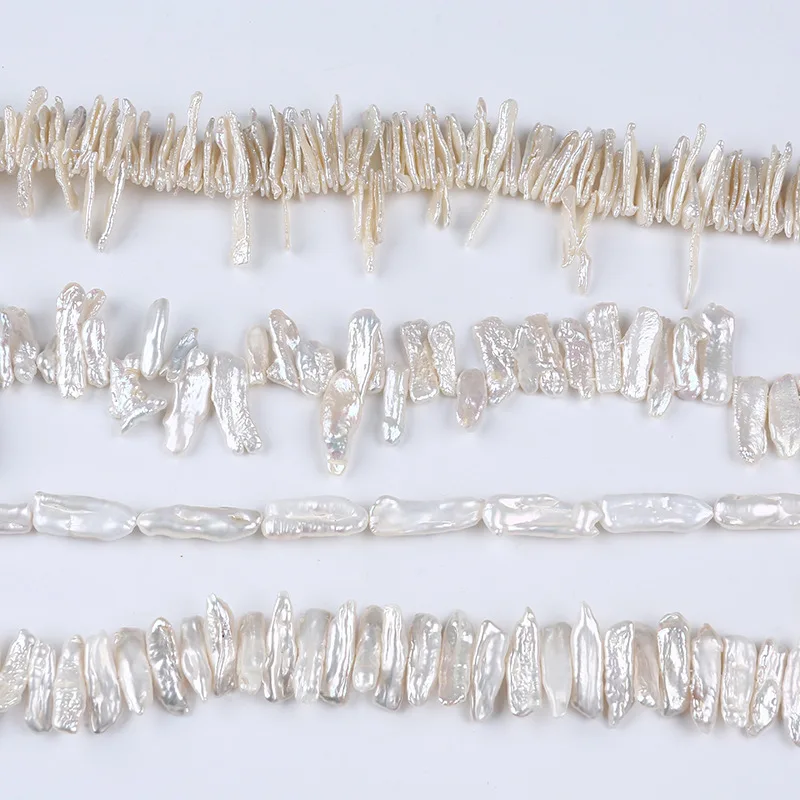 Wholesale straight hole head hole side hole natural white freshwater biwa beads special shaped pearls DIY