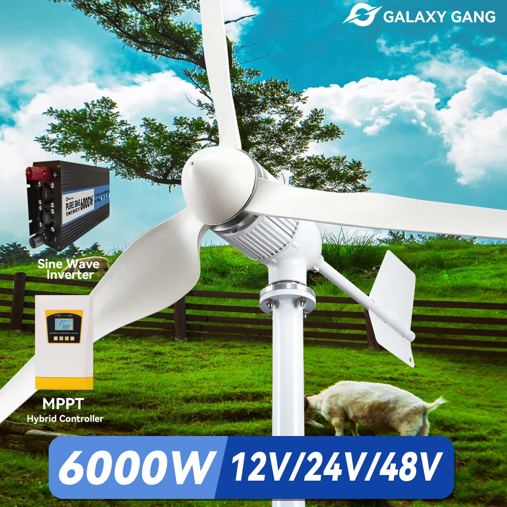 

5Days EU Delivery Galaxy Gang 6000w Windmill Turbine GeneratorKit 6kw Power 3 Blade 24V 48V With MPPT Charger Hybrid System5Days