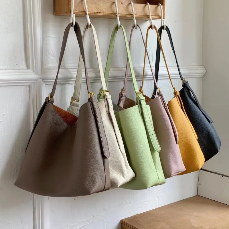 

Versatile Simple Solid Color Bucket Bag Large Capacity Crossbody Armpit Handbag for Women 2023 Summer