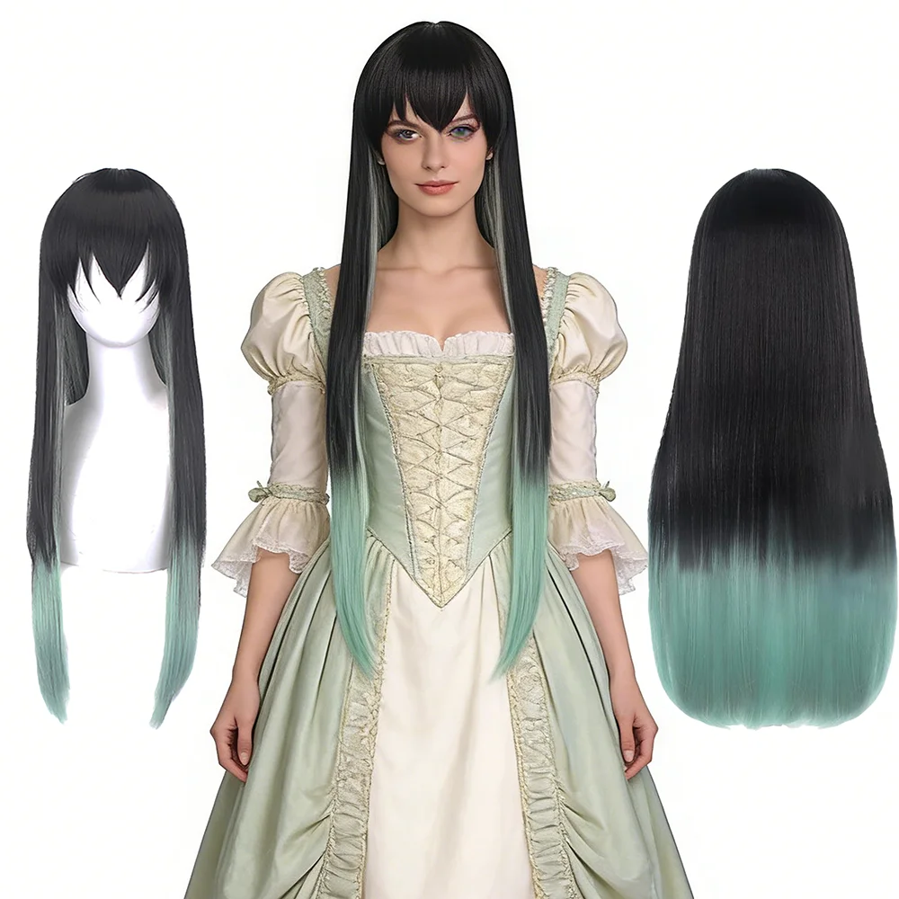Tokitou Muichirou Anime Cosplay Wig Black Green Gradient Long Straight Wig   Detachable Ponytails For Women Halloween Comic Con